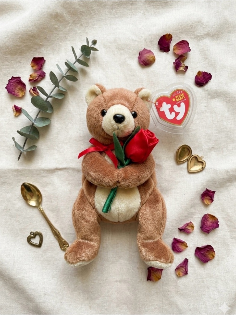 TY Beanie Teddy Bear Rose Plush Y2K Coquette Cottagecore Vintage Collectible